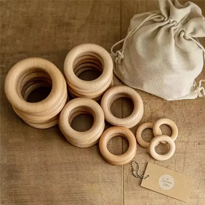 Let's Make-Anneaux de Dentition en Bois d'Érable Naturel pour Bébé, Sans Bpa, à Surface Lisse, Logo