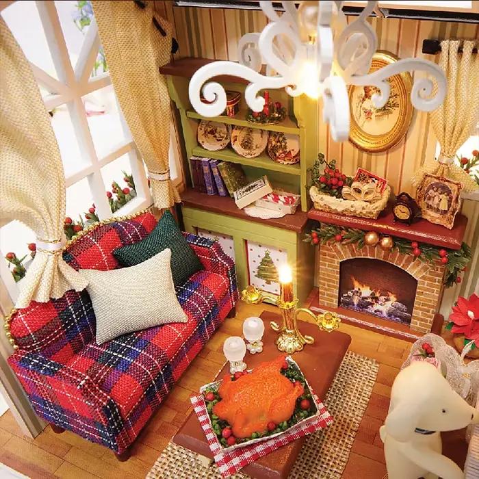 Maison de poupée Miniature, assemblage de construction, jouet, décorations de chambre à coucher avec