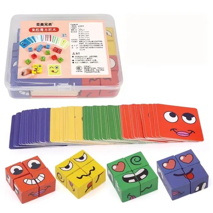 Jeu de Cube de changement de visage pour enfants, Puzzle d'expression Montessori, blocs de construct