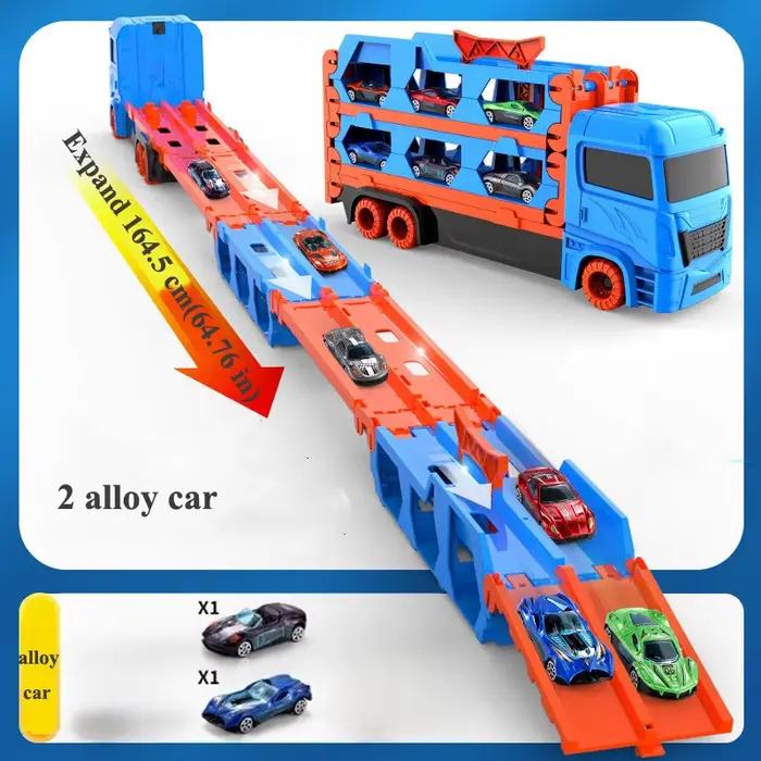 Grand camion transporteur de voiture pliant, véhicule de course sur piste, jeux compétitifs pour enf