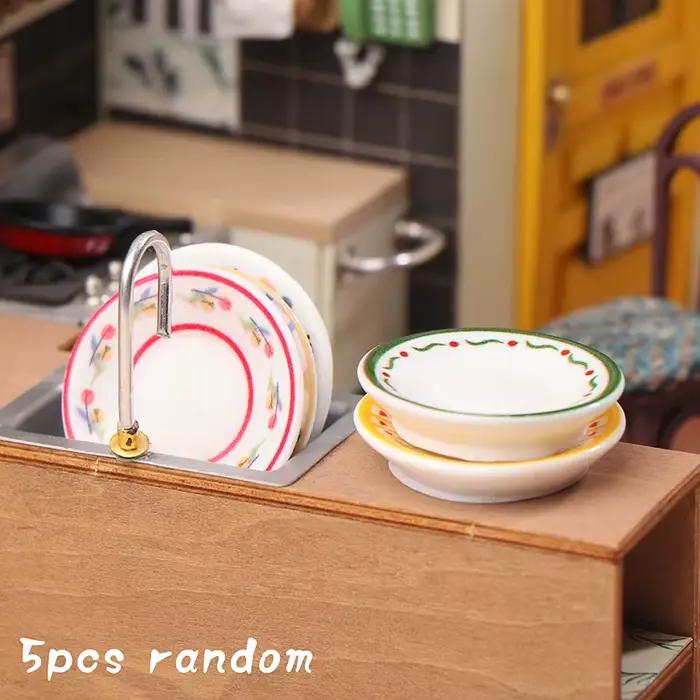 5 pièces 1/12 Mini assiettes plats modèle Simulation cuisine décoration maison de poupée poupées mai
