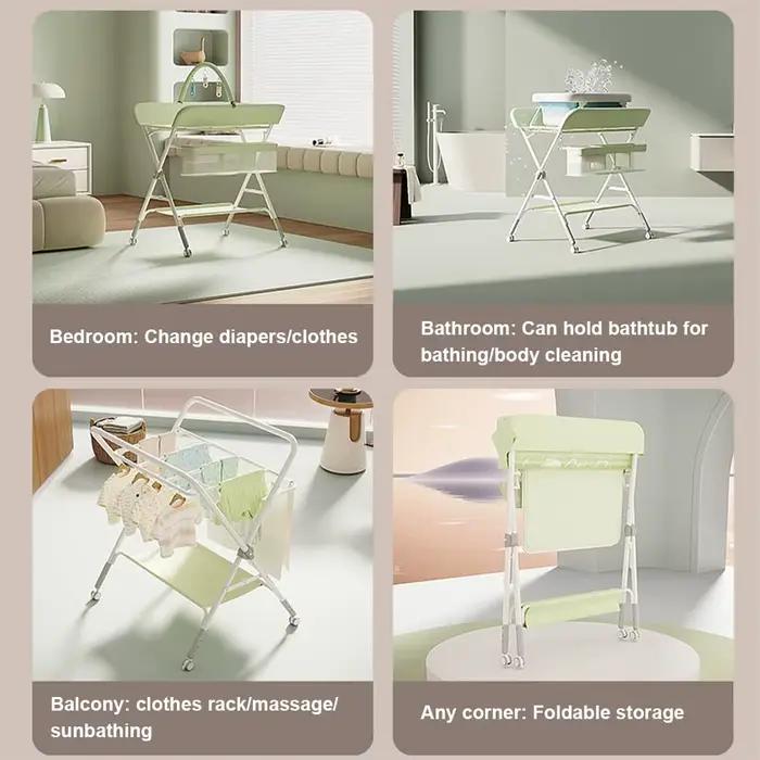 Station de change mobile, table à langer pliable avec panier de rangement pour nouveau-nés et tout-p