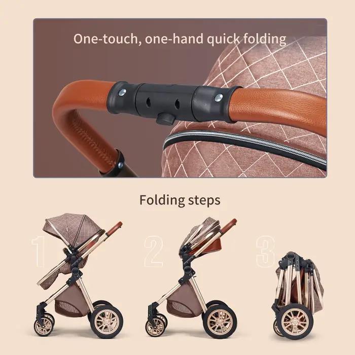Landau de luxe 3 en 1, poussette pour bébé de paysage haut avec siège réversible, poussette pliante