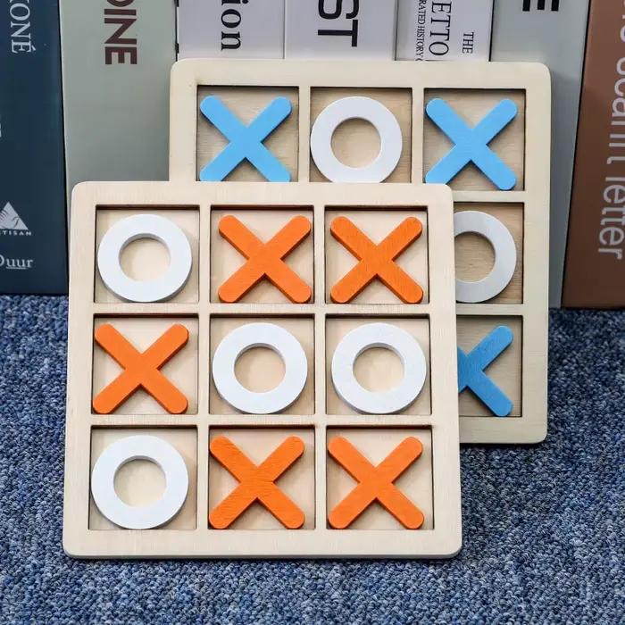 Jeu de société Tic Tac Toe en bois massif – Parfait pour le plaisir familial et le divertissement da