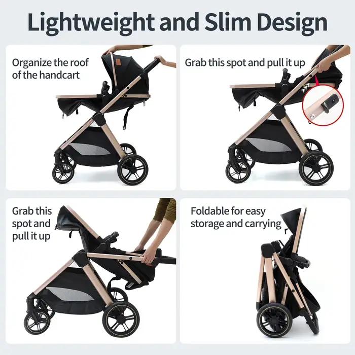 Poussette 3 en 1 légère et pliable pour bébé, système de voyage, landau, siège réversible haute posi