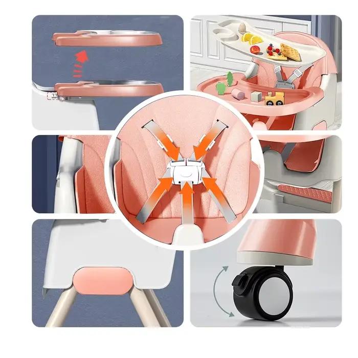 Chaise haute pliable 4 en 1 pour bébé, siège de Table d'alimentation inclinable et pliable, 7 hauteu