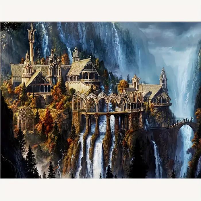 Puzzles pour adultes 500/1000/1200/2000 pièces, paysage de château sur la falaise et cascade, jeux é