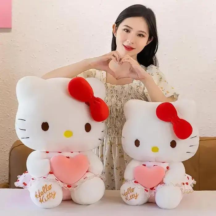 Nouveau Sanrio dessin animé Anime robe transparente Hello Kitty peluche poupée grand mignon chambre