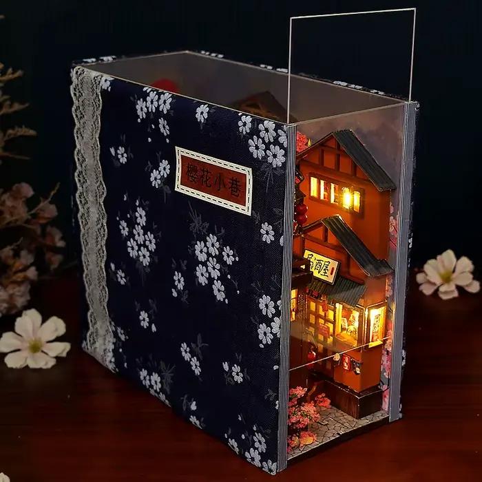 Kits d'insertion d'étagère de coin de livre de bricolage maison de poupée Miniature avec meubles boî