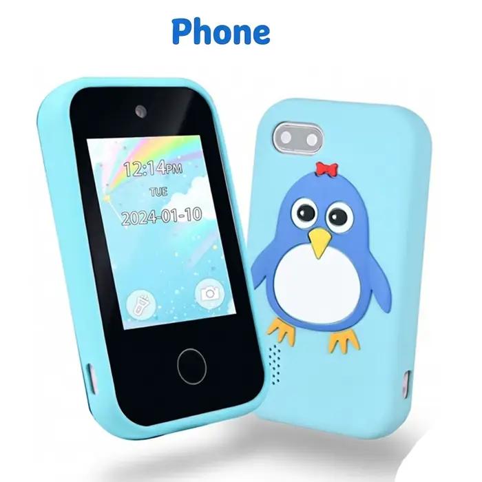 Téléphone jouet éducatif à écran tactile de 2,8 pouces pour enfants - Lecteur MP3, double caméra, je