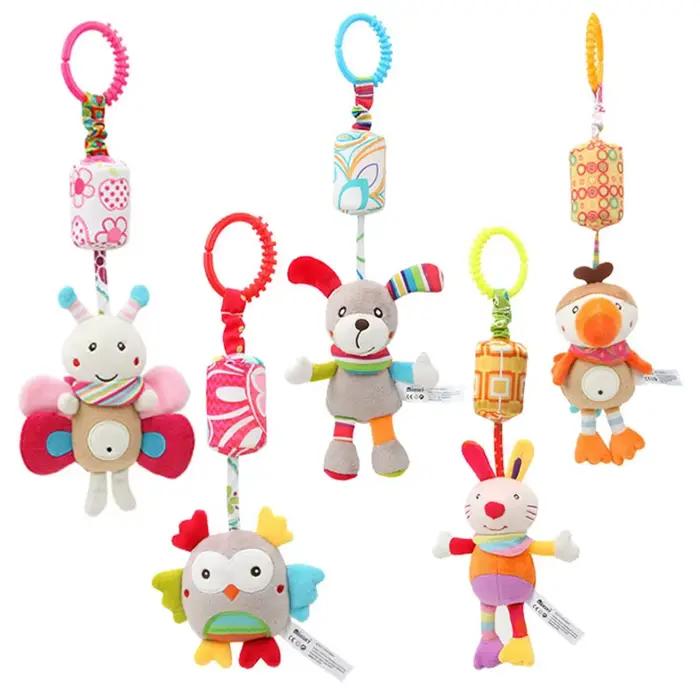 Hochets suspendus sensoriels pour bébé, jouet d'apprentissage doux, animaux en peluche, poussette, l
