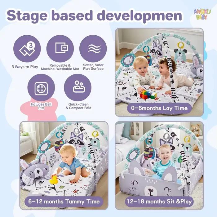 Tapis de jeu pour bébé 4 en 1 avec jouets détachables pour le développement du bébé, gymnase éducati