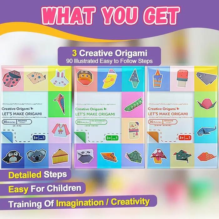 Kit Origami 30/96 feuilles Origami papier artisanat guide livre bricolage projets d'artisanat fourni