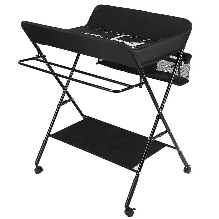 Table à Langer Bébé 4 Roues Pliante Avec Panier de Rangement 0-3 ans