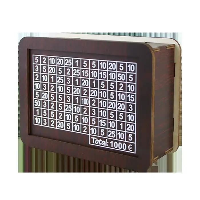Tirelire japonaise en bois avec objectif d'épargne et boîtes à numéros, porte-monnaie réutilisable 1