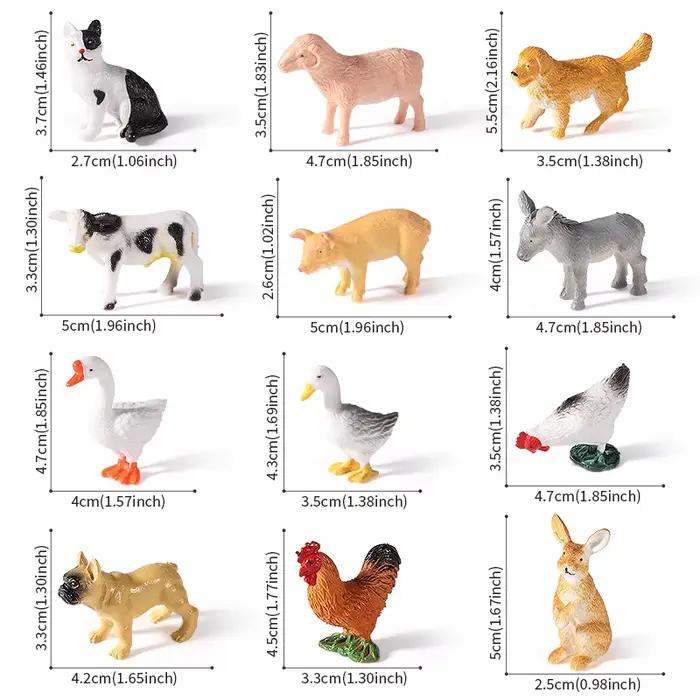 12 pièces Mini Figurines de ferme modèle Animal réaliste chien canard coq cochon mouton chat Figurin