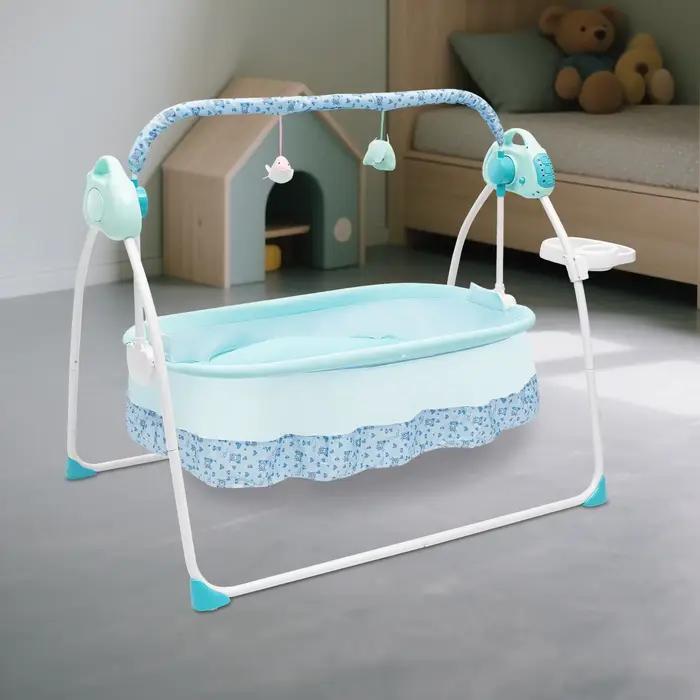 Balançoire portable pour bébé avec moustiquaire, musique intégrée, oreiller doux et matelas épais –