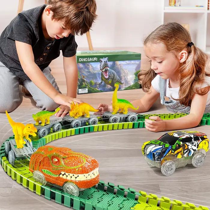 Jouets dinosaures-piste de Train magique, jouet de course pliable, piste de course Flexible, Flash l