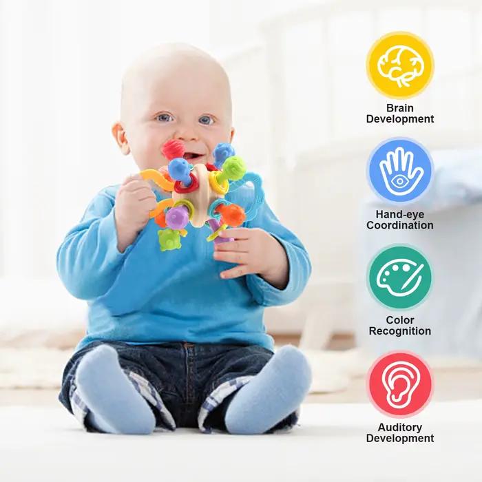Jouet pour bébé, balle ronde Manhattan en Silicone souple, hochet à tenir à la main, jouets à mâcher