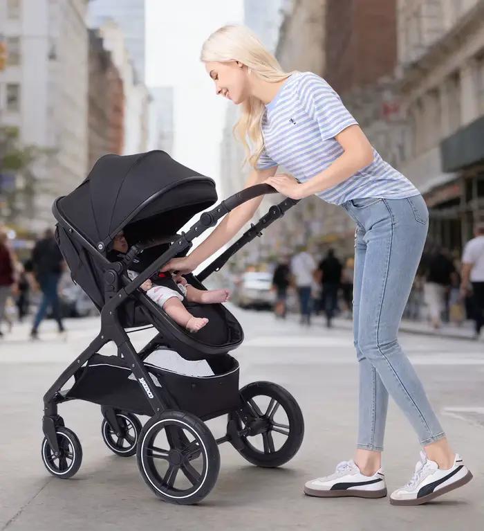 Poussette multifonction 3 en 1 pour bébé avec landau pliable compact, poussette légère, siège auto e