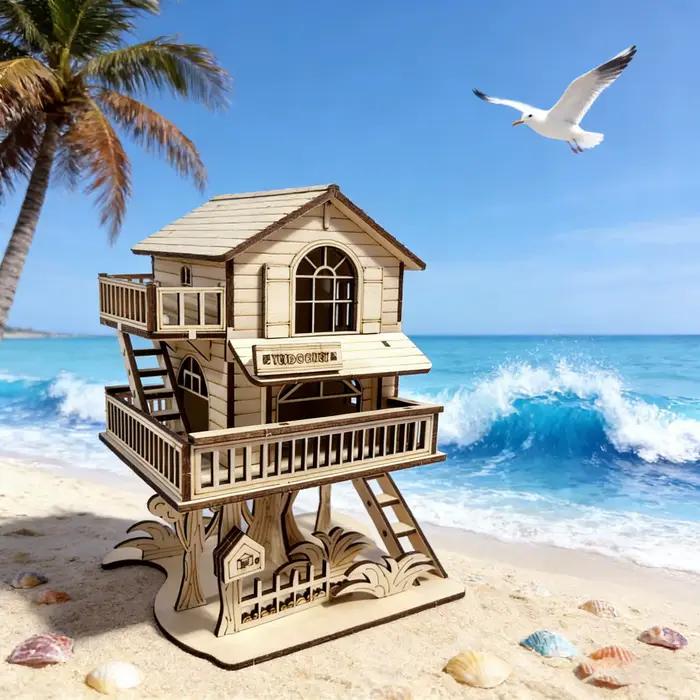 1 cabine de puzzle 3D en bois, modèle d'assemblage en bois DIY, cadeau de décoration de vacances cré