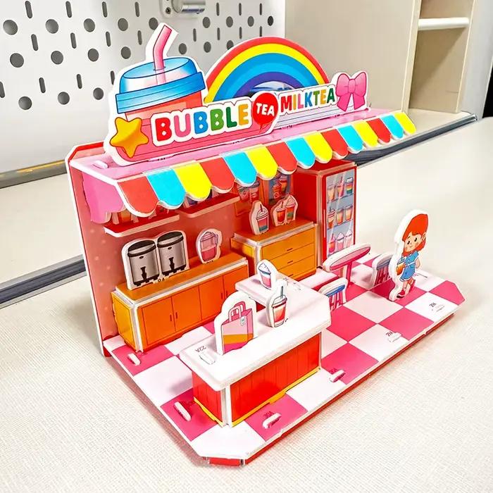 Puzzle en carton de dessin animé 3D, Kits de construction de maquettes de maison en papier, jouets d