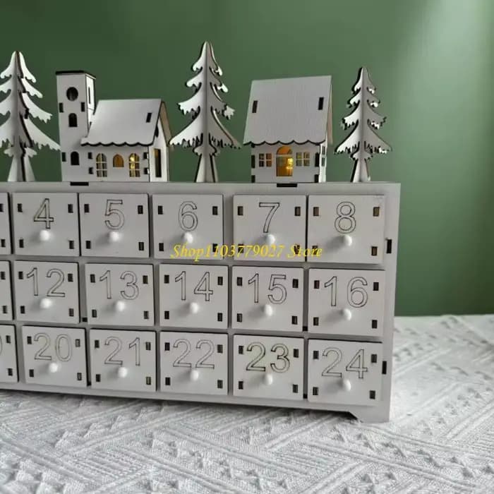 C4DF – calendrier compte à rebours noël en bois 24 jours, avec lumières LED, décoration maison éléga