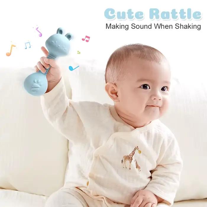 Anneau de dentition hochet en silicone pour bébé lapin de qualité alimentaire – Forme d'haltère pour