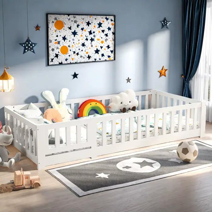 Lit de sol Montessori pour enfants Rosahqnda 90 x 200 cm avec protection contre les chutes, y compri