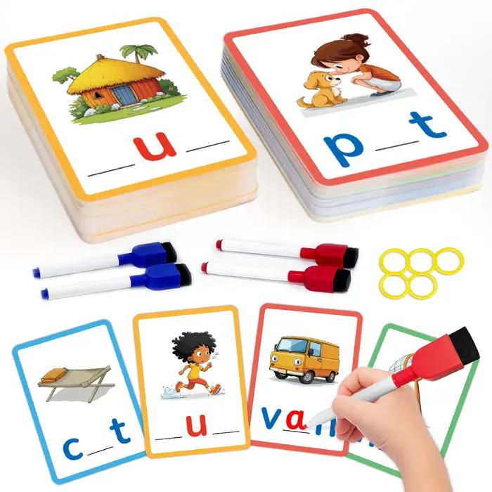 Cartes flash de mots CVC, jouet éducatif inscriptible et essuyable pour la maison et la salle de cla