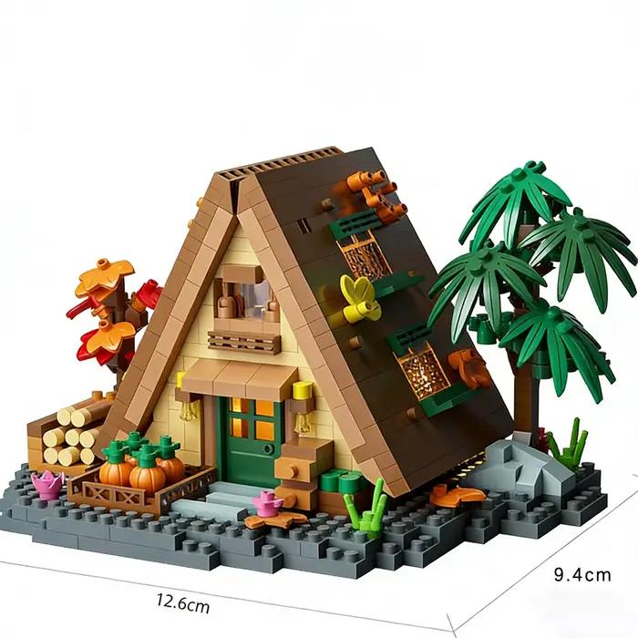 Ensemble de blocs de construction en bois - Modèle miniature de cabane forestière, puzzle 3D, jouet