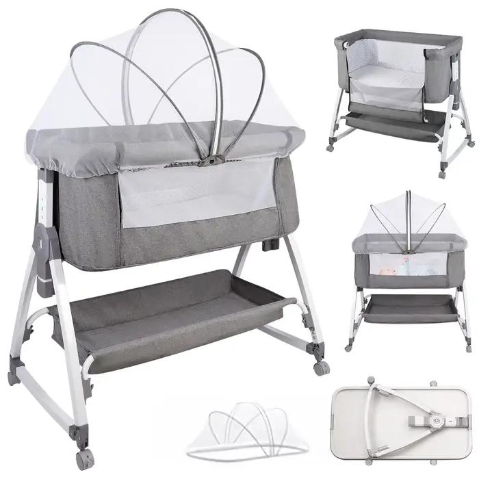 Lit d'appoint Cododo, 3 en 1, Lit de Bébé, Berceau avec Matelas, Hauteur Réglable 6 Niveaux, Inclina