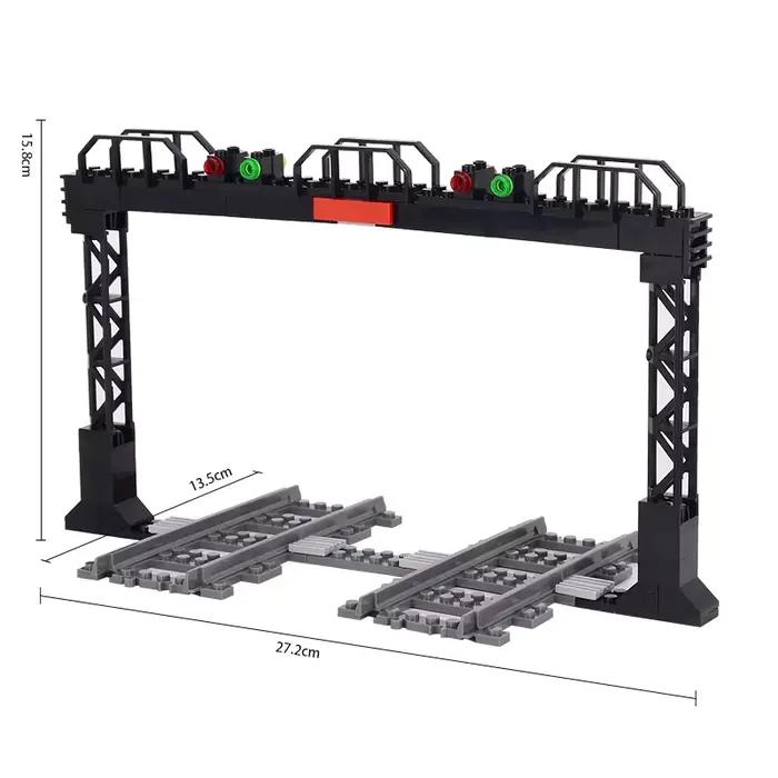 MOC – blocs de construction de Train de ville, piste de Train, couloir, tige élévatrice, assemblage