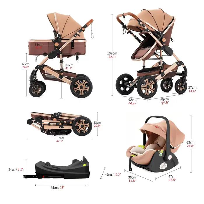 Poussette Standard Réversible 3 en 1 pour Bébé, Système de Voyage pour Nouveau-né, avec Base Isofix