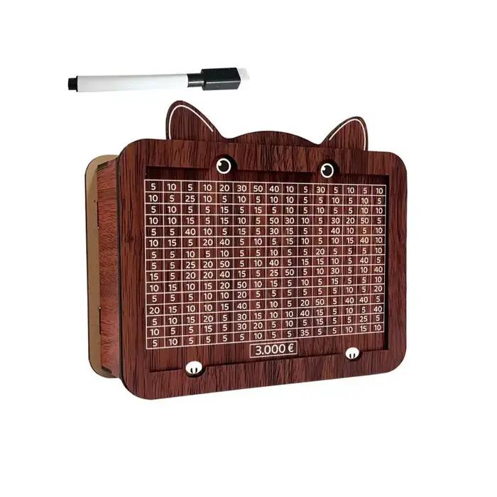 Tirelire numérique en bois en forme de chat, boîte d'économie d'argent avec grille numérique, stylo