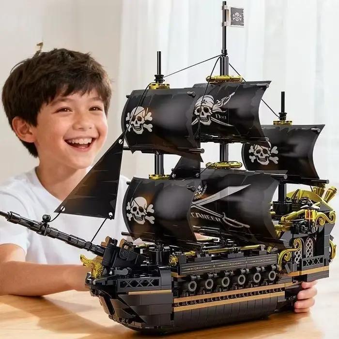 Bateau de guerre MOC Pirates des Caraïbes, bateau de guerre Black Pearl, bateau à voile, blocs de co