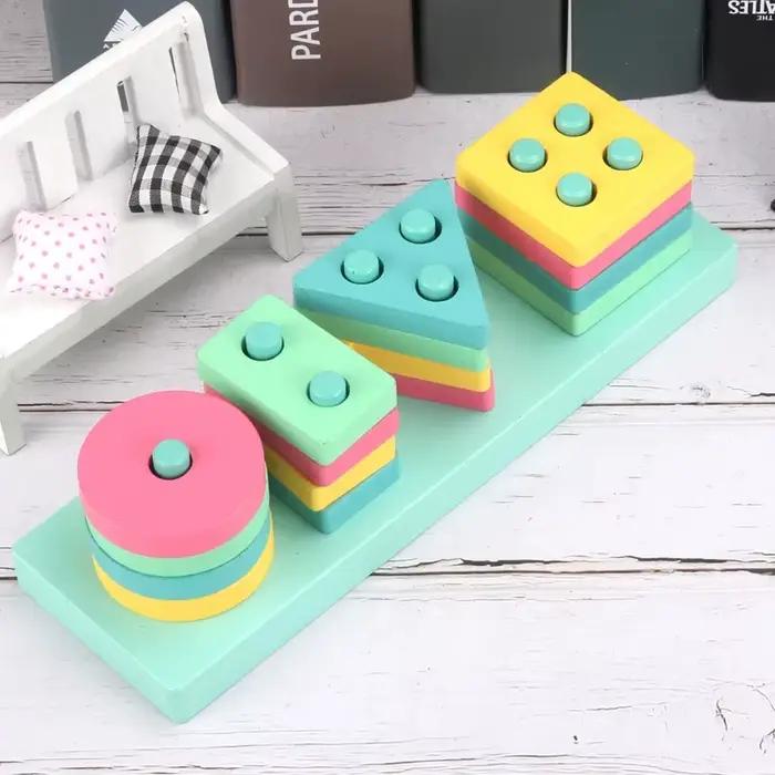 Jouets en bois Montessori pour enfants, blocs Macaron, jouet d'apprentissage, hochets de musique pou
