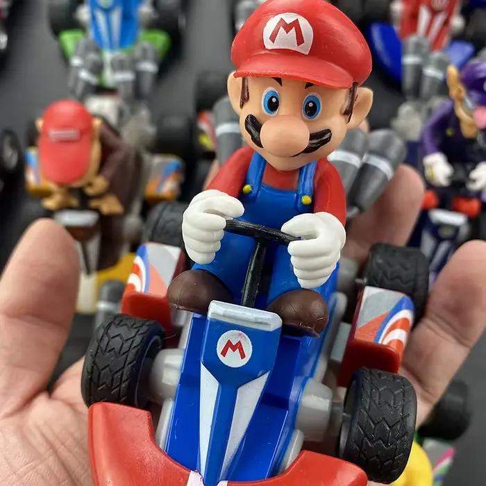 Super Mario Bros Karting Luigi Bowser Princess Peach Yoshi Toad Action Figure Toys, Rib Back Car, An