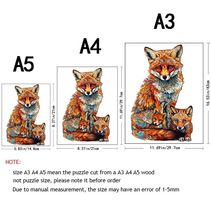 Puzzle en bois de famille de renard chaud, variété créative de formes spéciales, cadeaux créatifs po