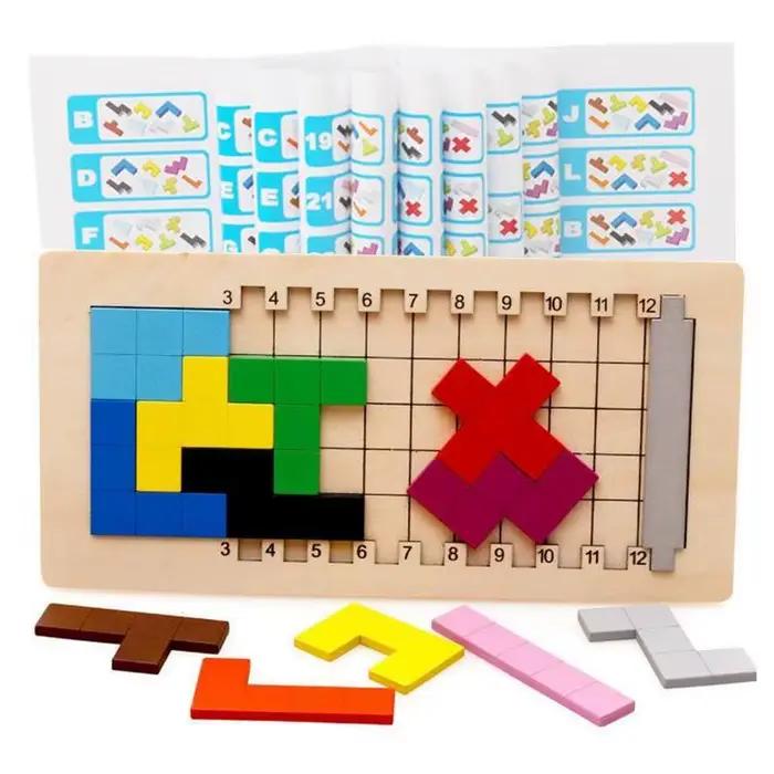 Jeu de puzzle éducatif d'intelligence de casse-tête d'esprit de Pentomino en bois