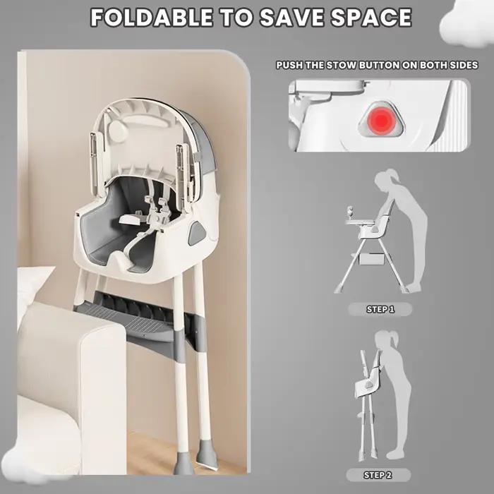Chaise haute pliable pour bébé (6+ mois) : grand coussin antidérapant, porte-jouets et conception d'