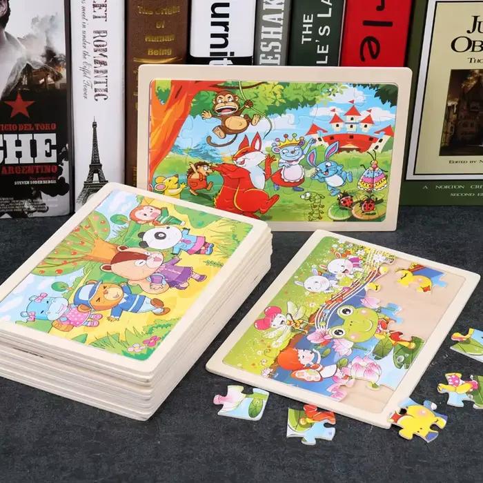 Nouveau 24 pièces Puzzles en bois enfants dessin animé Animal bois Puzzle jouets d'apprentissage édu