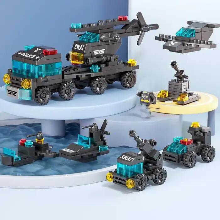 Blocs de construction Mini taille 6 en 1, bricolage, voiture de Police, camion de pompier, château,