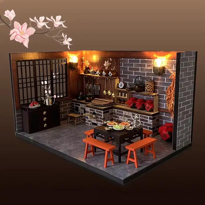 Maison de poupée en bois à monter soi-même, Kits de construction miniatures avec meubles, Loft chino