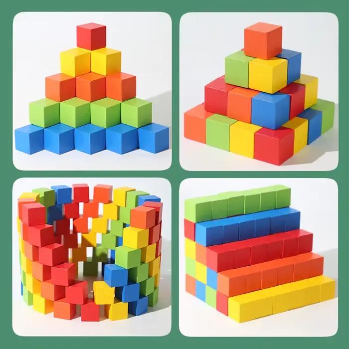 Cubes colorés blocs de construction en bois, 50/100 pièces, jouet carré empilable en bois, jouets d'