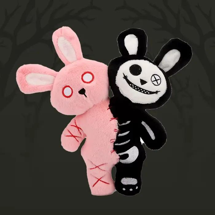 Lapin en peluche tête de mort à double tête pour enfants, jouet en peluche, animal en peluche, décor