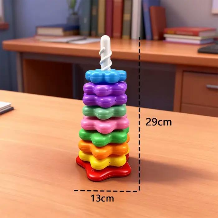 Tour arc-en-ciel rotative pour bébé, Puzzle à empiler Montessori, jouets éducatifs de sécurité pour