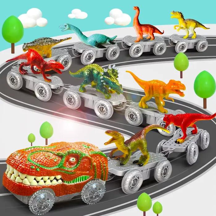 Jouets dinosaures-piste de Train magique, jouet de course pliable, piste de course Flexible, Flash l