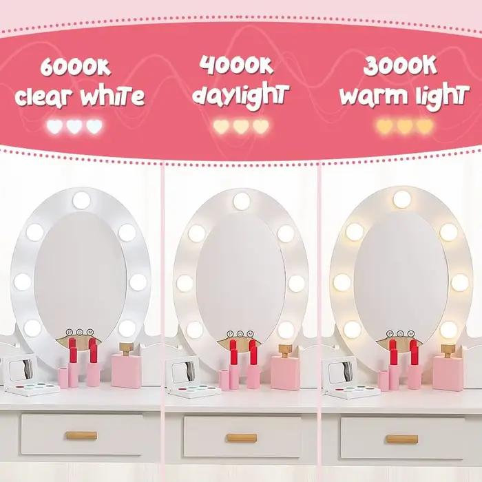 Ensemble de coiffeuse pour enfants, table et chaise de coiffeuse pour filles avec miroir lumineux, t