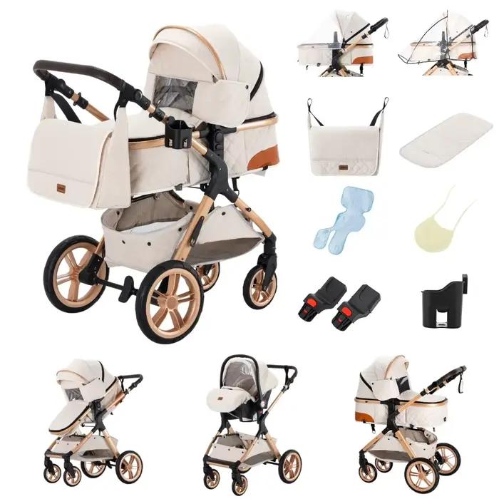 Nouveau Poussette Bébé 3-en-1 2026 – Landau de Voyage Portable, Poussette Pliante Haute avec Cadre e